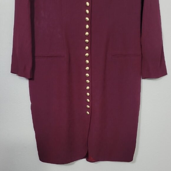 Vintage Ronnie Rosado Office Dress Size 10 Burgundy Long Sleeve Gold Buttons - Picture 8 of 9